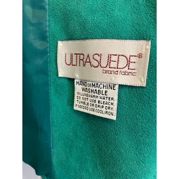 Vtg 1980s Jewel Tone Green Ultra Suede Skirt Set Suit Adolph Schuman Lilli Ann - Picture 10 of 10
